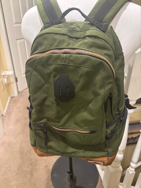 rag & bone Olive Canvas Backpack with Brown Leather Trim